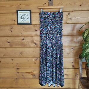 Lularoe Maxi Skirt Feathers Geometric Stretch‎ Simply Comfortable Boho Ruffle XS